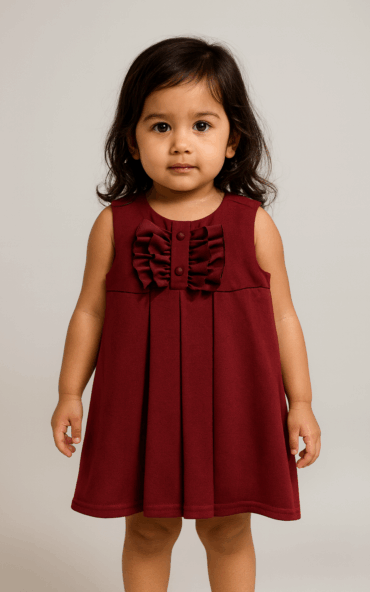 Kidsdew sleeveless Crinkled Crepe A- line dress Maroon