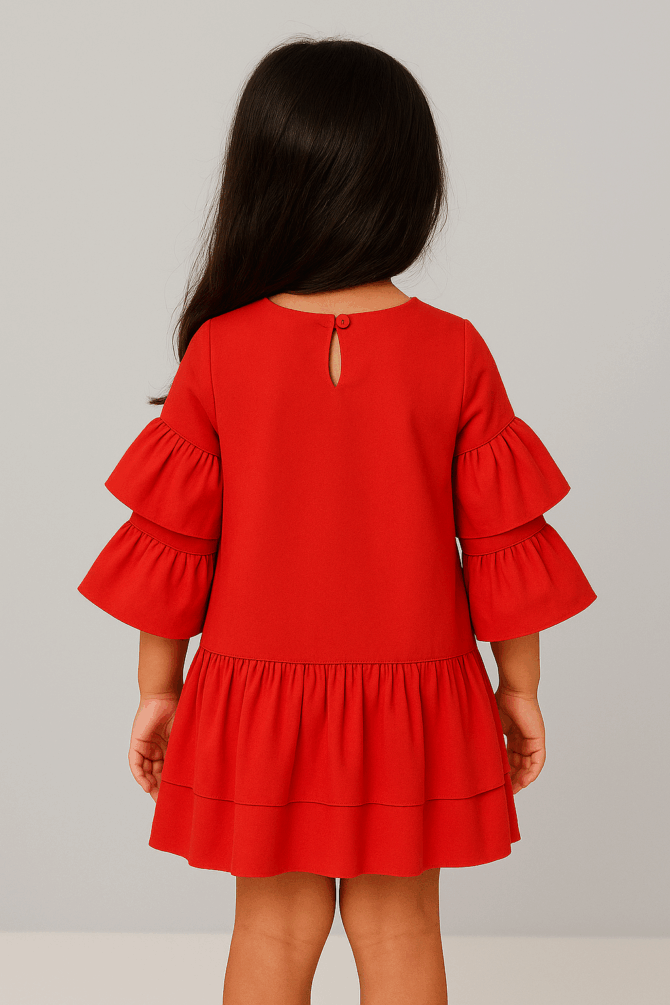 Kidsdew sleeveless Crepe A- line dress Coral