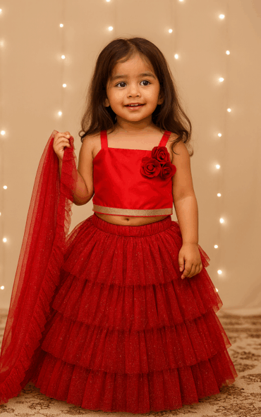 KidsDew Flared Glitter Net Lehenga Choli