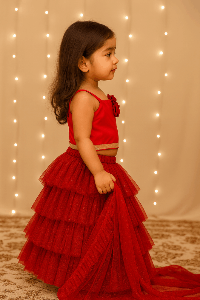 KidsDew Flared Glitter Net Lehenga Choli