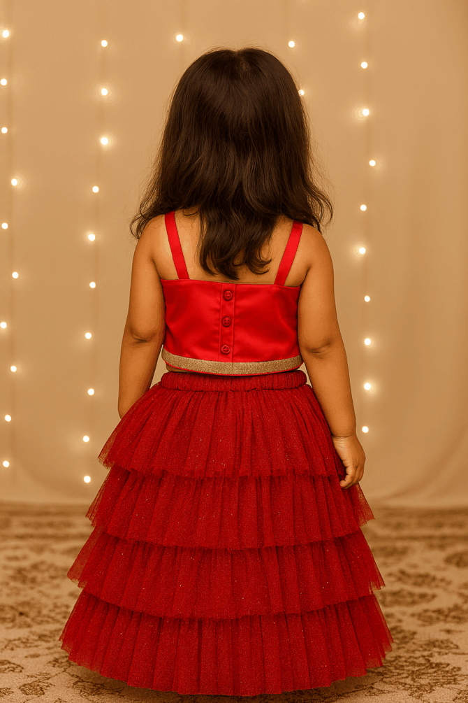 KidsDew Flared Glitter Net Lehenga Choli