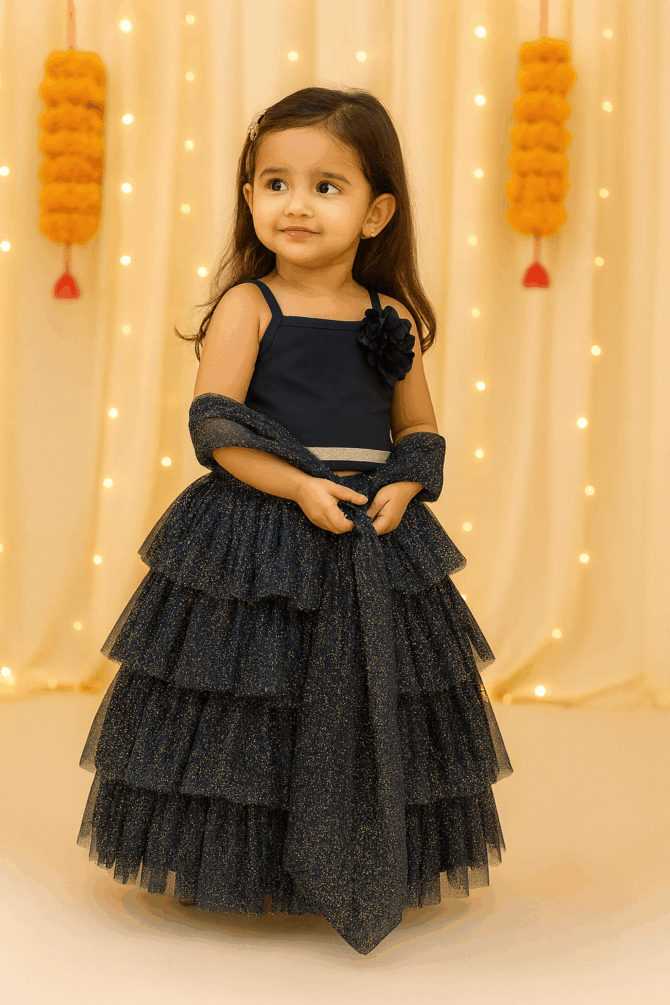 KidsDew Flared Glitter Net Lehenga Choli Red