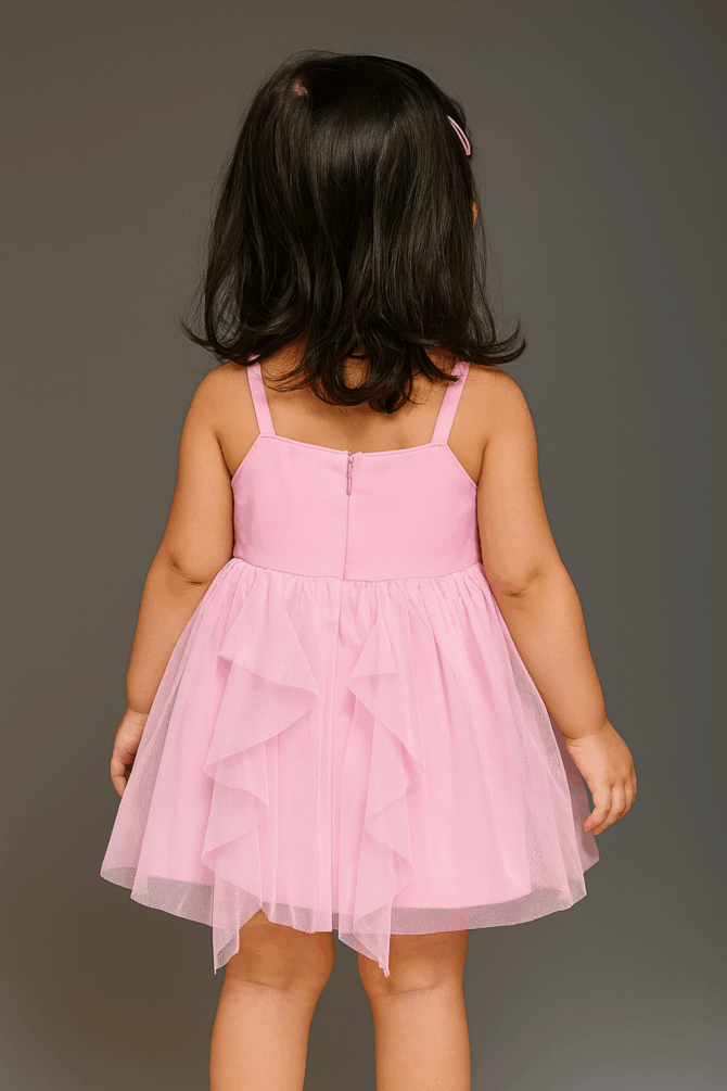 Kidsdew sleeveless Net fit and flare Above Knee Length dress Pink