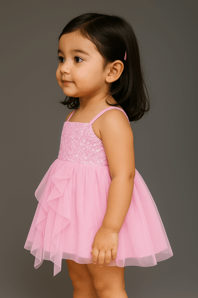 Kidsdew sleeveless Net fit and flare Above Knee Length dress Pink