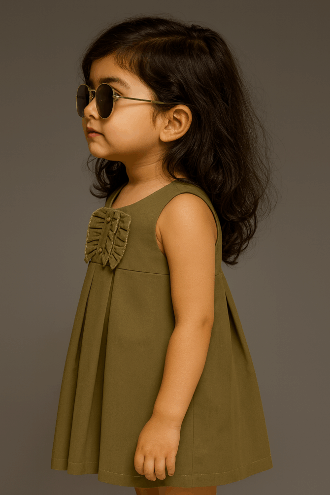 Kidsdew sleeveless Crinkled Crepe A- line dress green